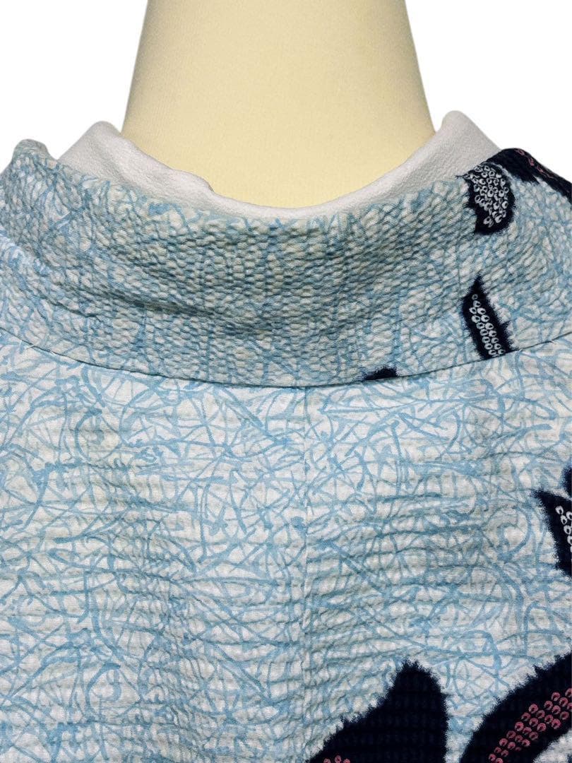 A29 有松鳴海絞り調　美品浴衣 椿　水色　綿