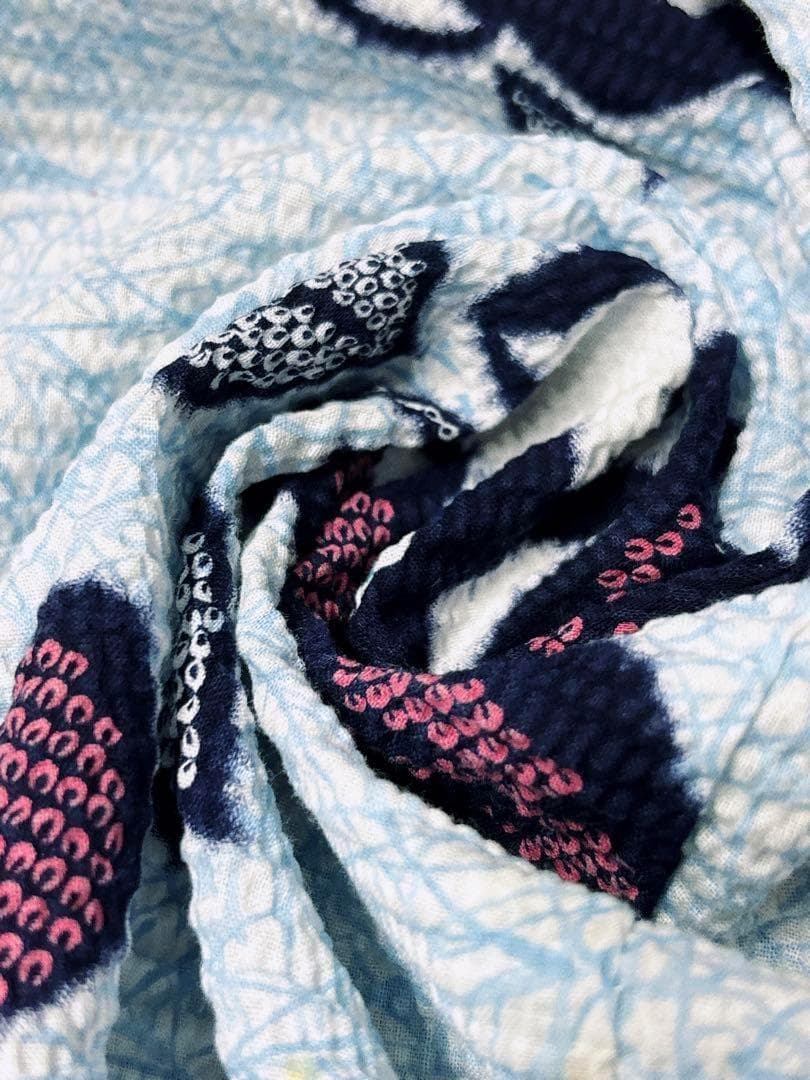 A29 有松鳴海絞り調　美品浴衣 椿　水色　綿