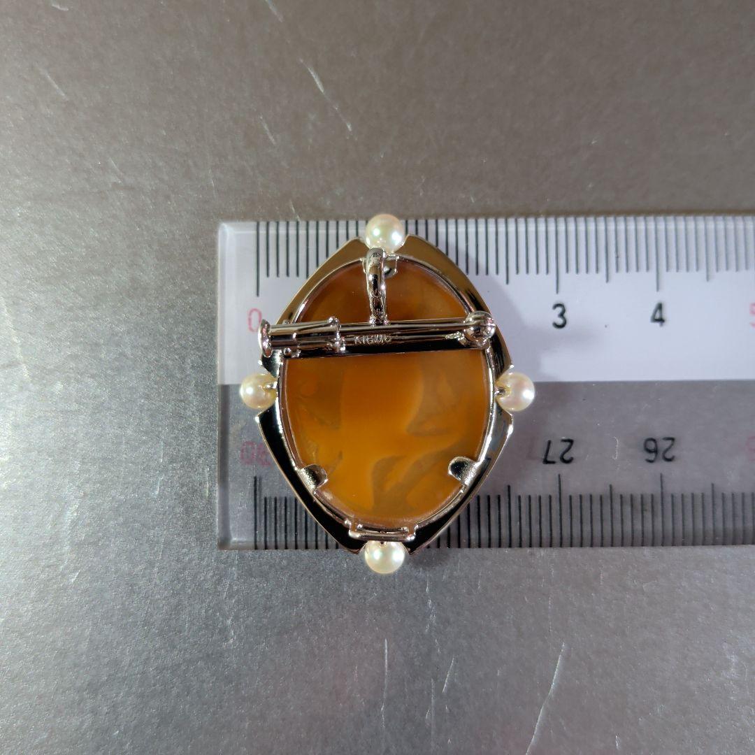 ブローチ　ペンダントトップ　2way　K18　K14　WG　シェルカメオ　真珠