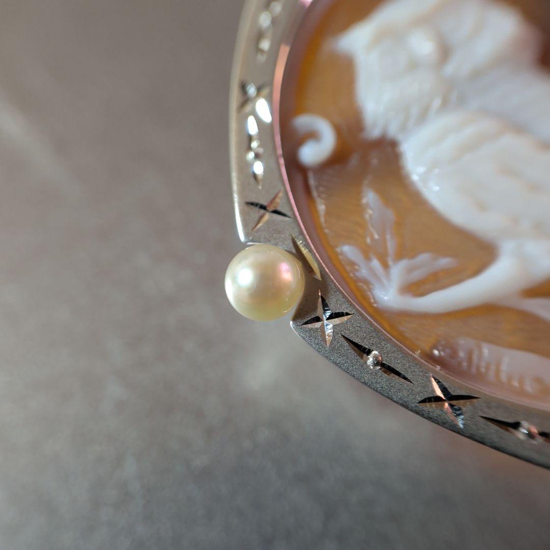 ブローチ　ペンダントトップ　2way　K18　K14　WG　シェルカメオ　真珠