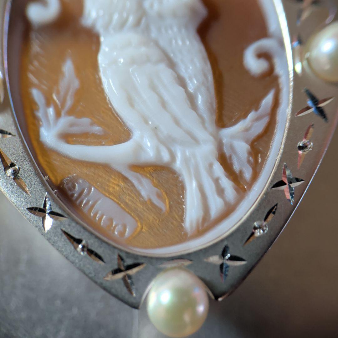 ブローチ　ペンダントトップ　2way　K18　K14　WG　シェルカメオ　真珠