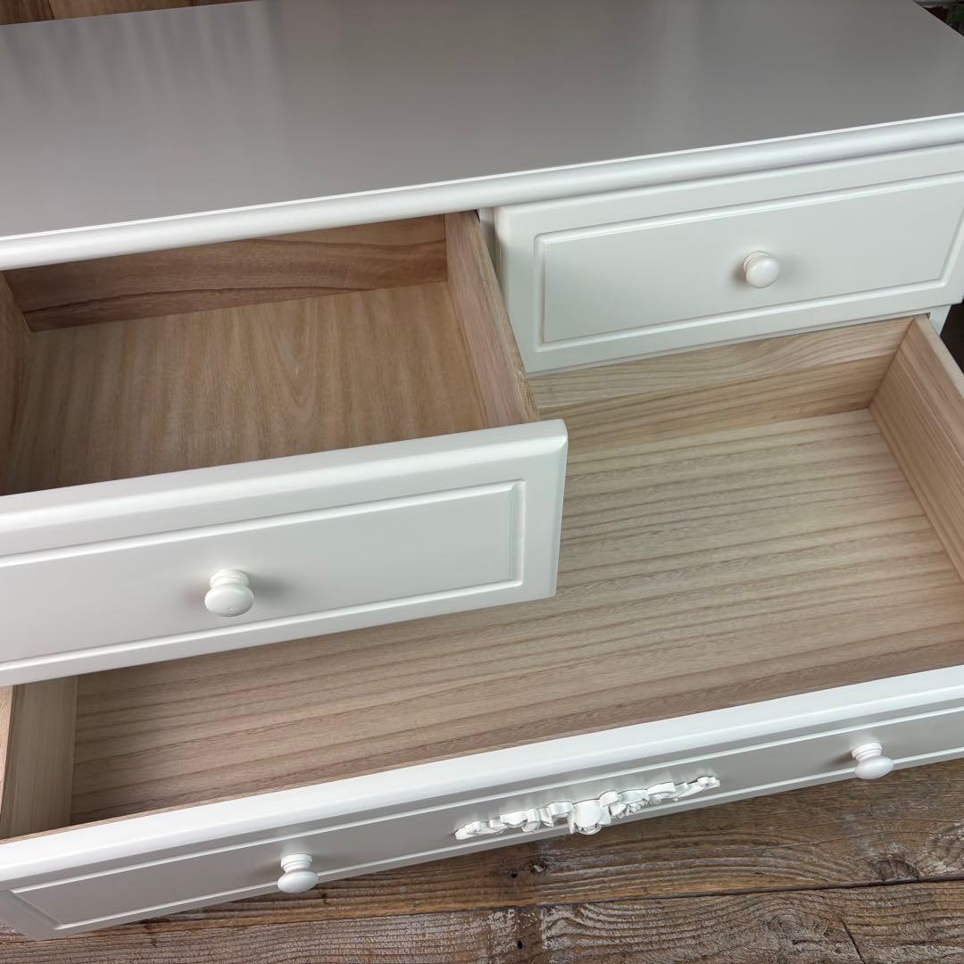 訳あり品【106】フレンチ調ホワイトチェスト横長木製収納家具姫系洋タンス飾り棚姫