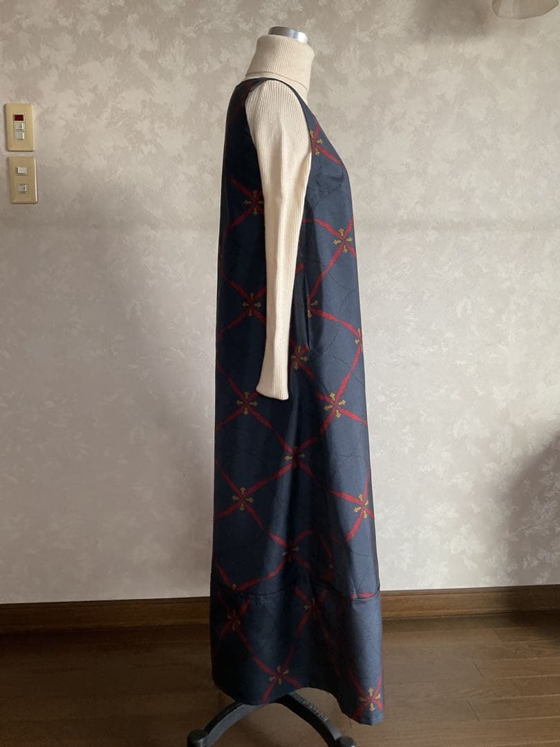 着物リメイクワンピース　　大島紬からバルーンドレス