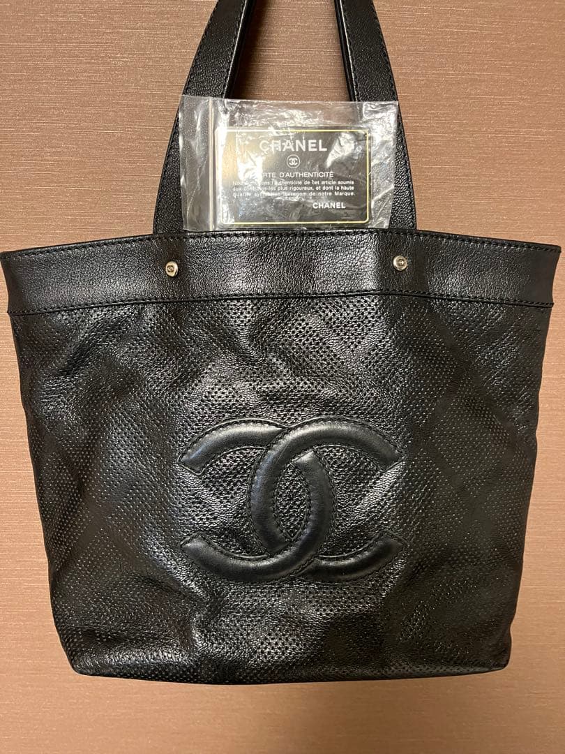 CHANEL ブラックレザー トートバッグ