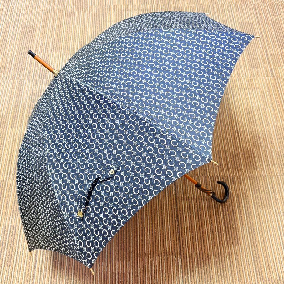 美品　CELINE セリーヌ　Cマカダム総柄シャドー　晴雨兼用長傘　ブラック