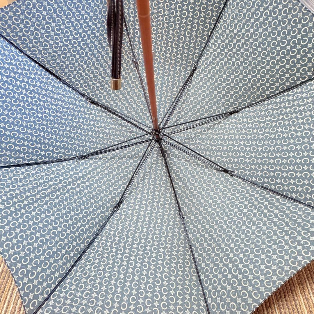 美品　CELINE セリーヌ　Cマカダム総柄シャドー　晴雨兼用長傘　ブラック