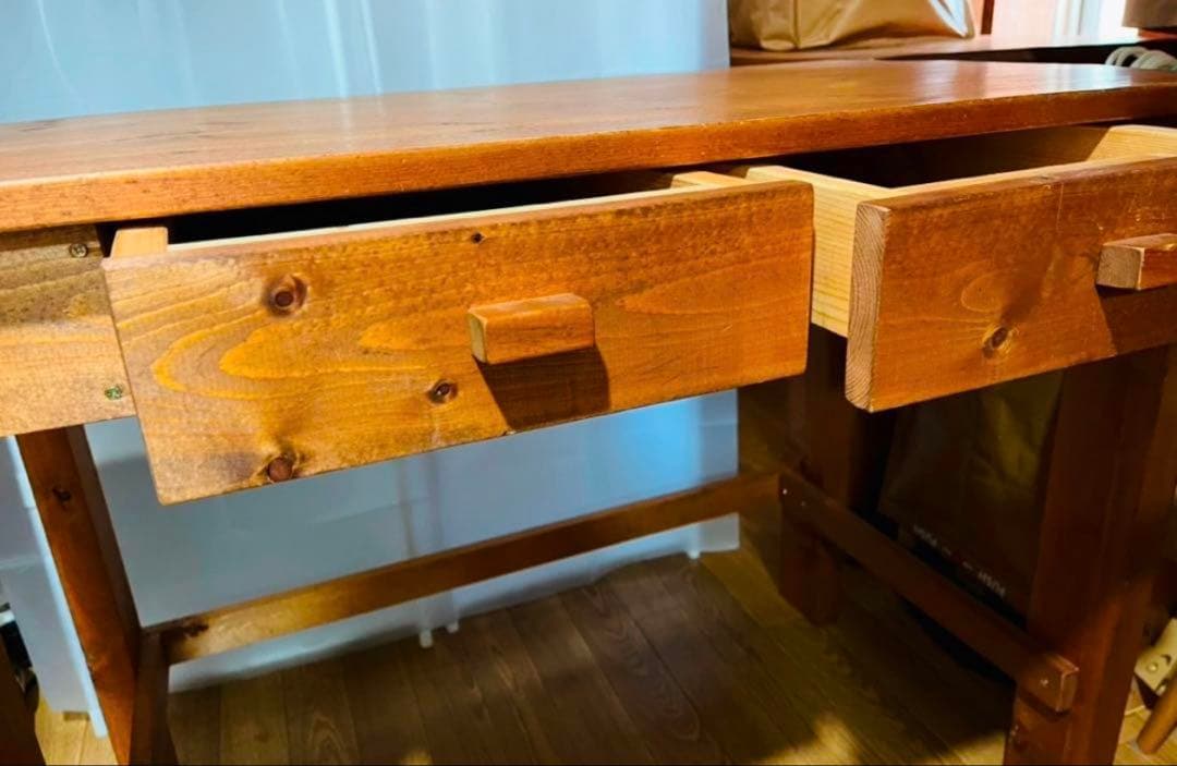 【アンティーク、カントリー】木製デスク•学習机•パソコン机★引き出し有り★無垢材