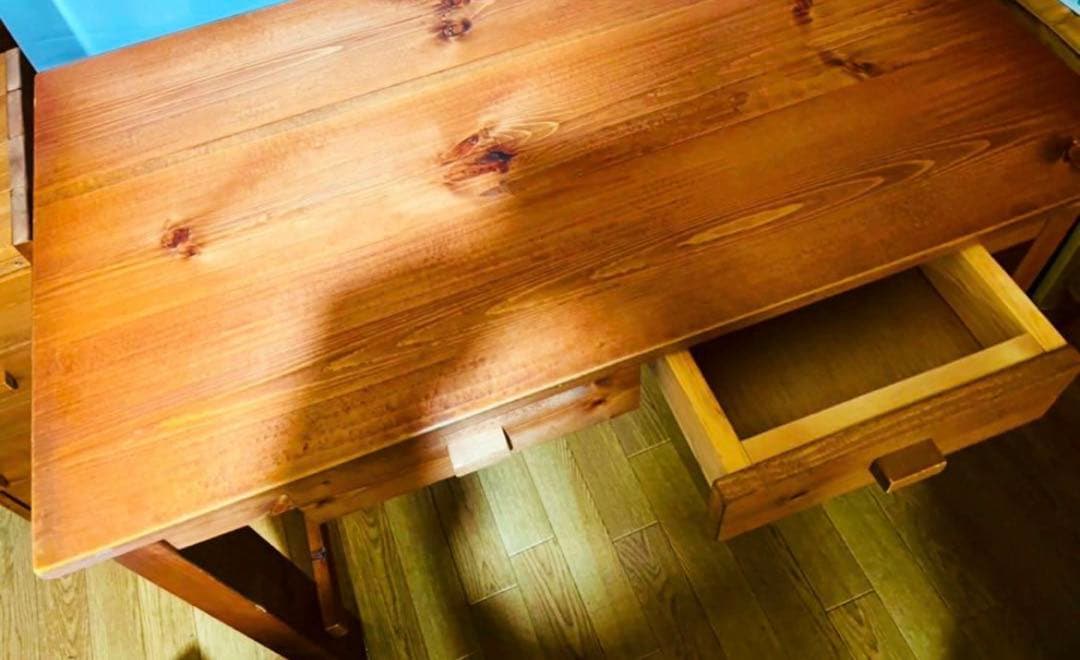 【アンティーク、カントリー】木製デスク•学習机•パソコン机★引き出し有り★無垢材