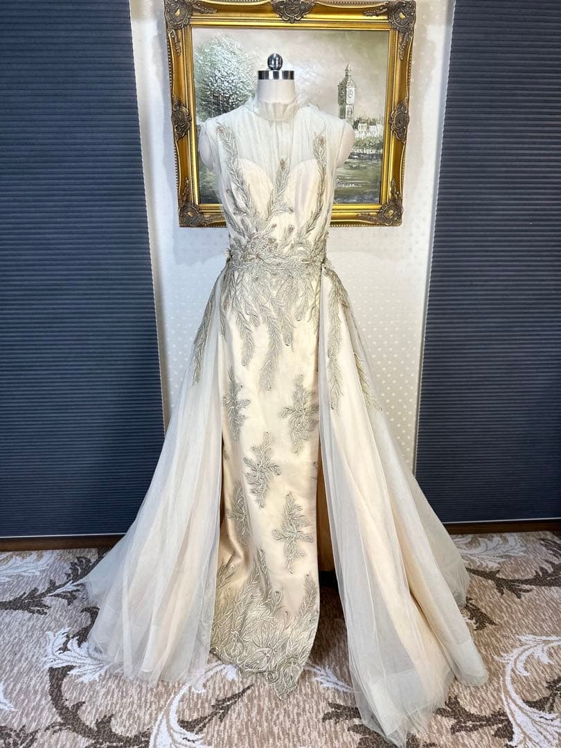 JOVANI☆アイボリー刺繍パーティードレス