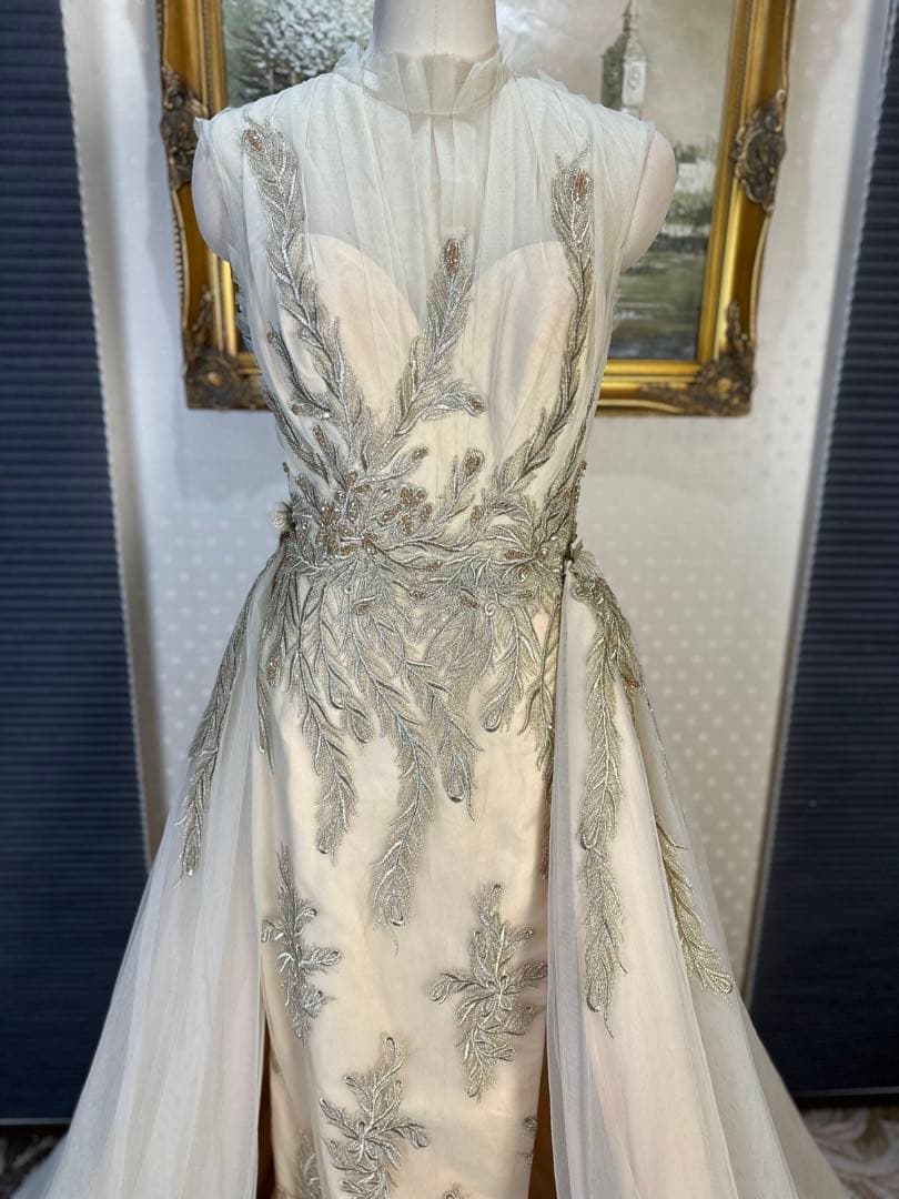 JOVANI☆アイボリー刺繍パーティードレス