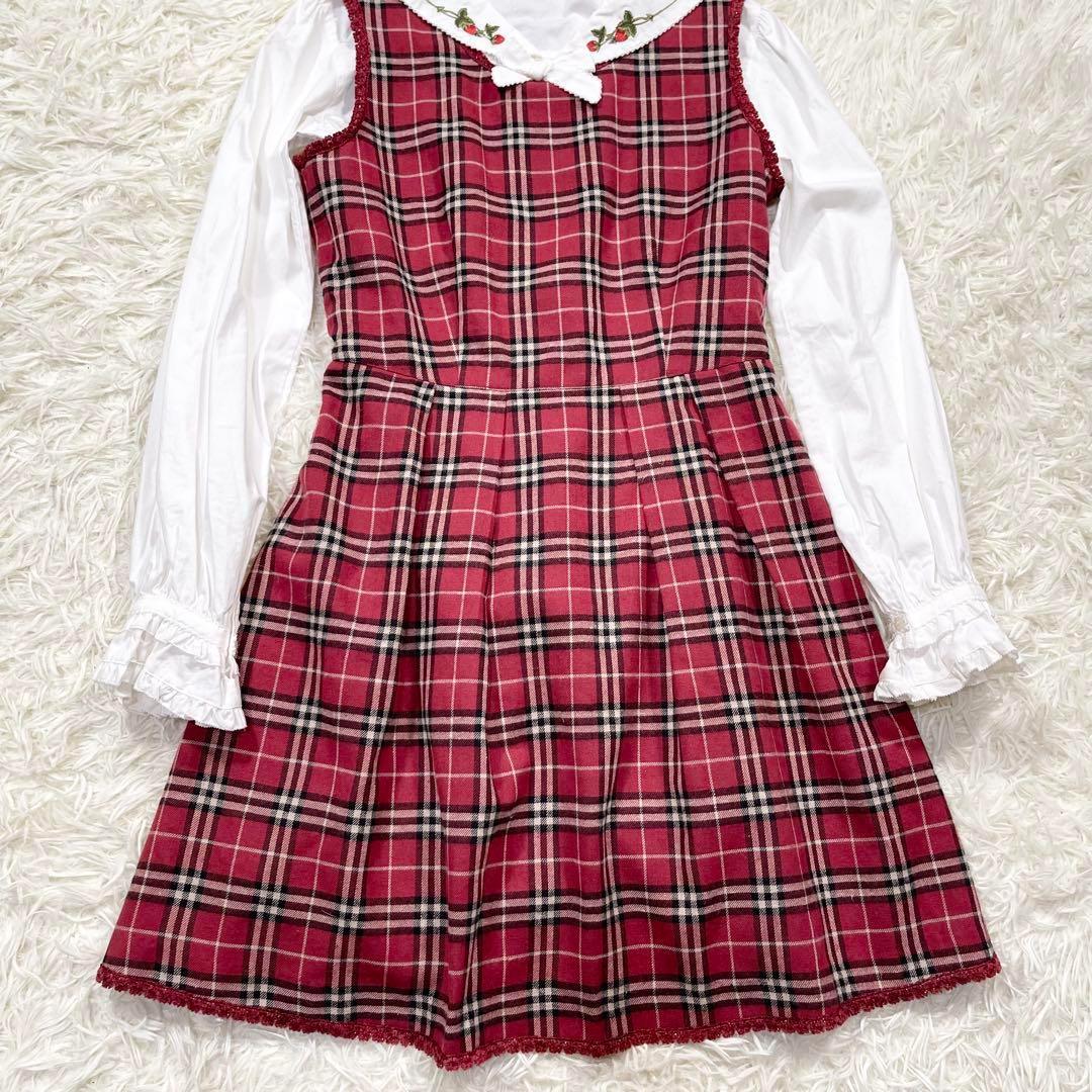 719 ピンクハウス チェルシー チェリー柄 ブラウス チェック ワンピース M