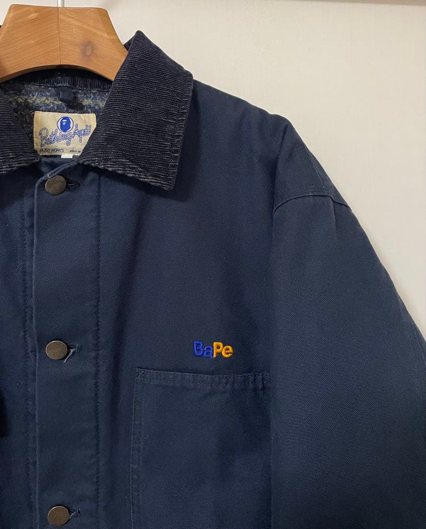 90s　初期APE　初期エイプ　ブランケット付カバーオール　ダック　ネイビー　Ｌ