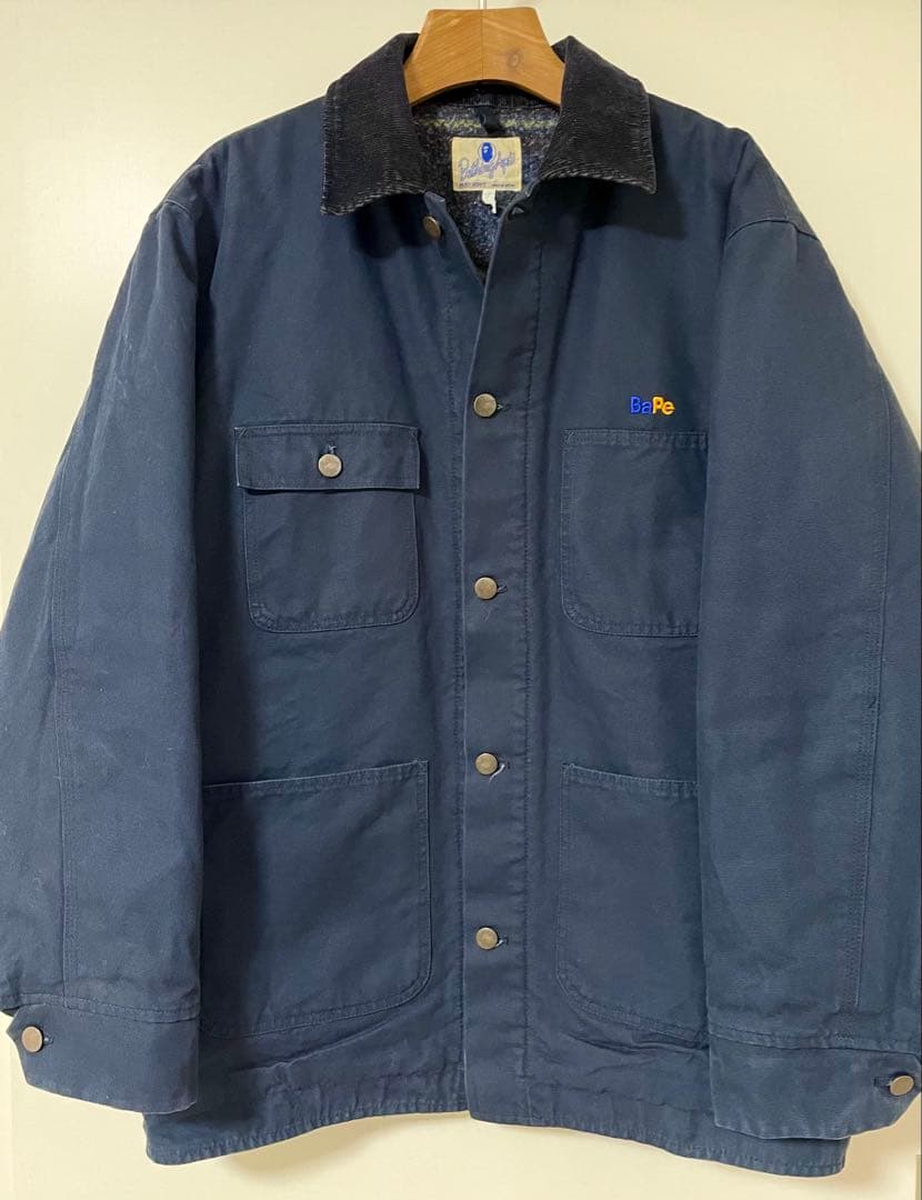 90s　初期APE　初期エイプ　ブランケット付カバーオール　ダック　ネイビー　Ｌ