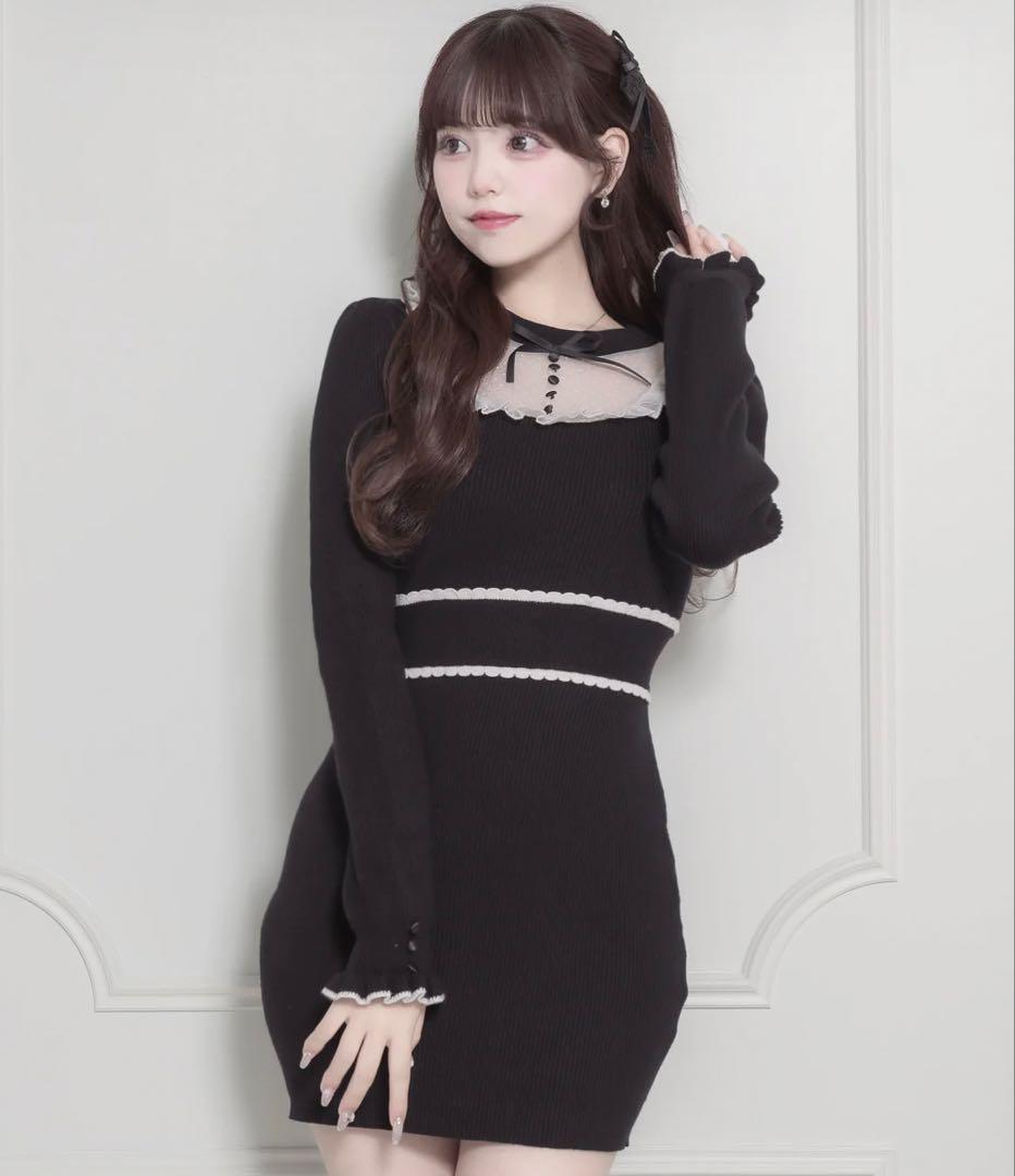 Pium チュールフリルドーリーニットワンピース