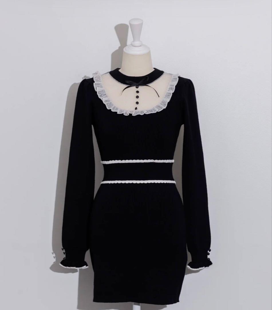 Pium チュールフリルドーリーニットワンピース