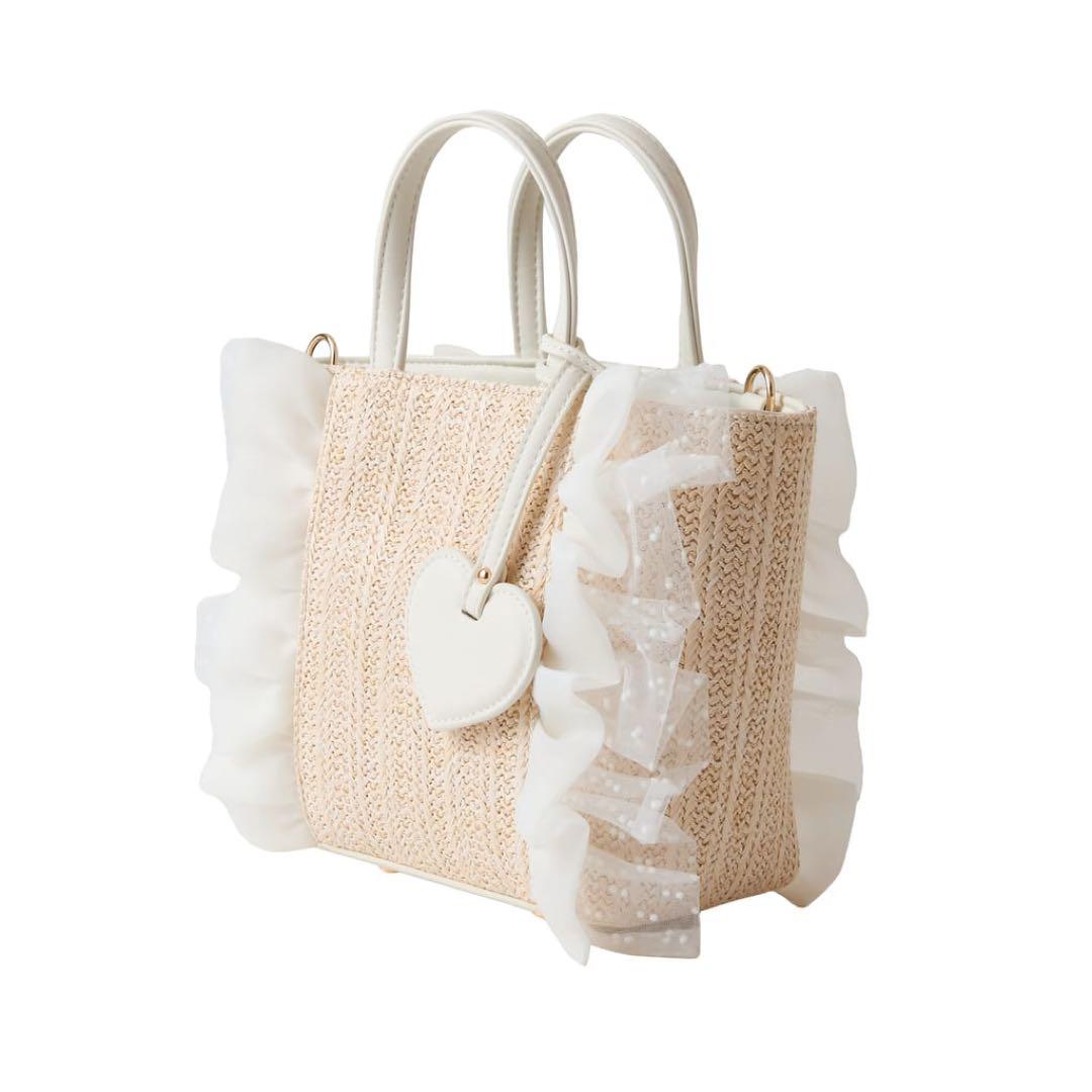 d*4様 DIANA カゴバッグ　シロゴウヒスムース/ベージュザツザイドットチュ