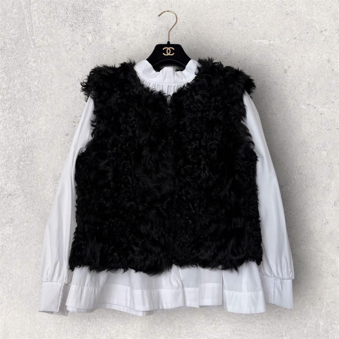 near.nippon ♡ 黒 ラムファー ジレ ベスト リアルファー 羊