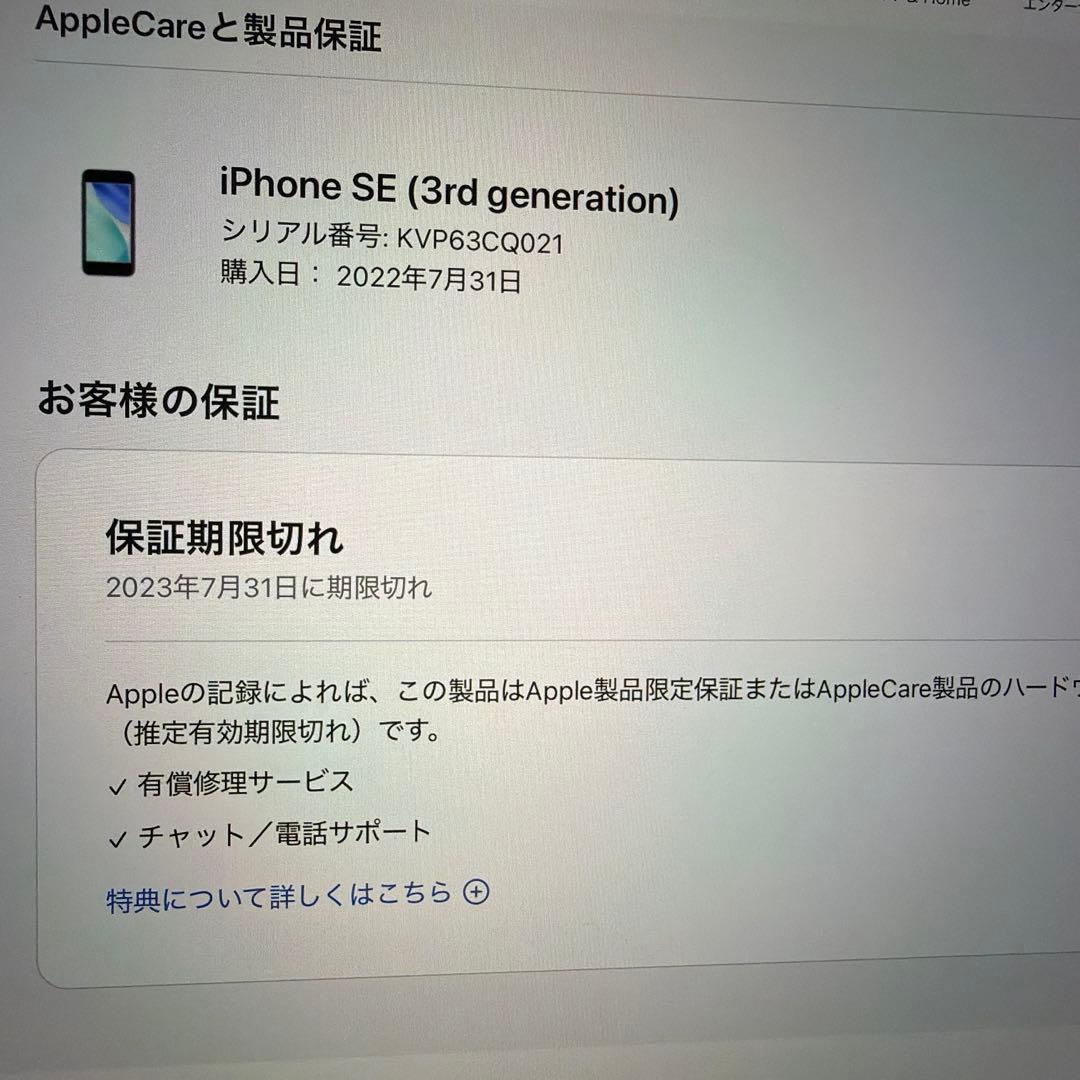 ほぼ新品　iphone se (第3世代) 256G 100 BT simフリー