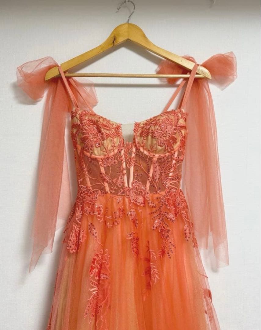 JEAN MACLEANジャンマクレーンショルダーリボン　オレンジ　M ドレス