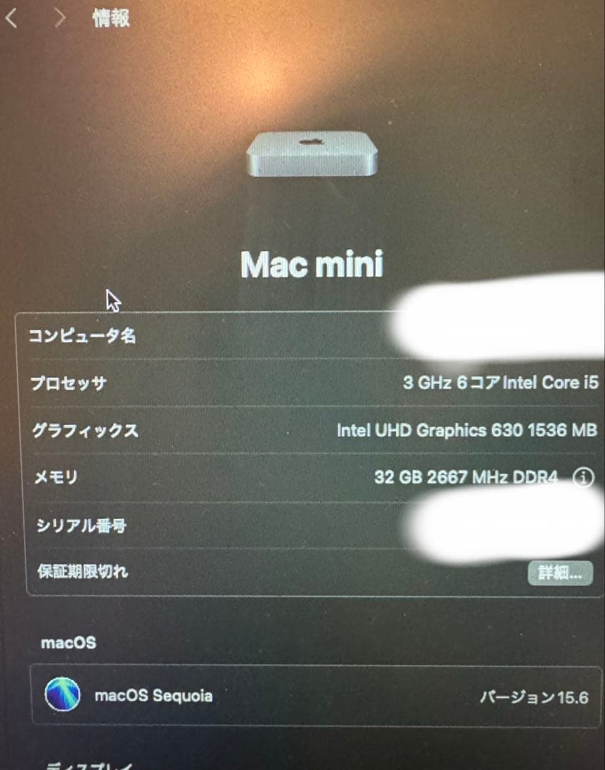 Macデスクトップ Apple Macmini 2018 Core i5 32GB 250GB