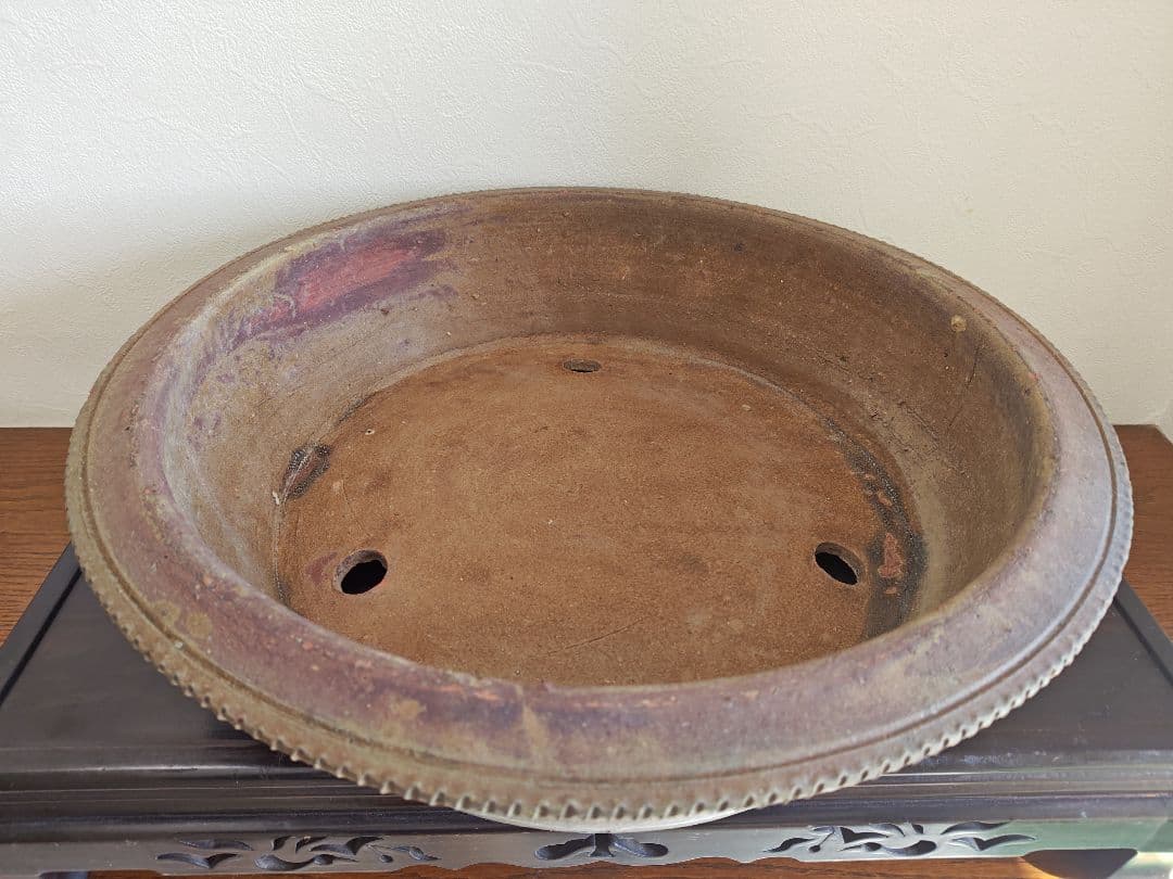 陶器製円形盆栽鉢 大型　ブラウン 約51cm×12.5cm
