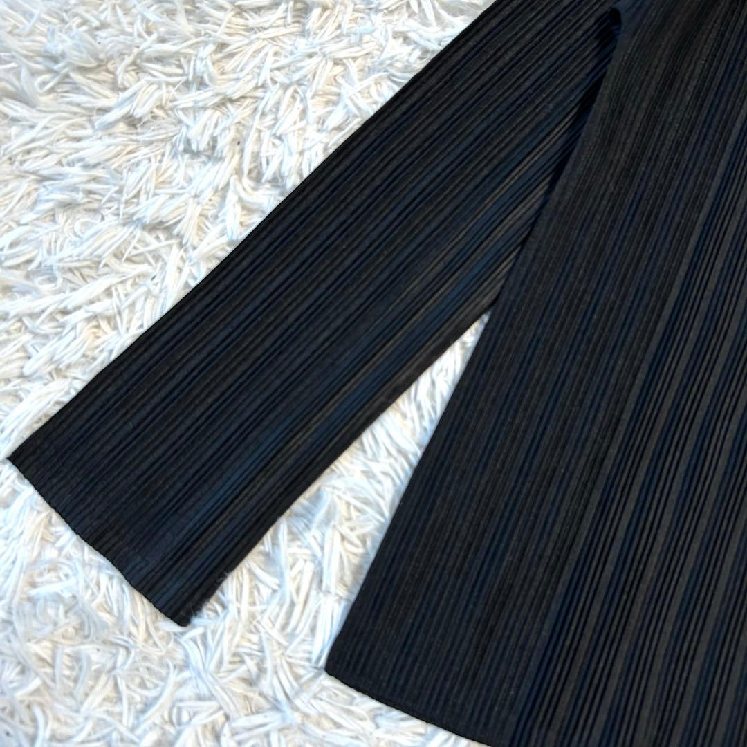 プリーツプリーズ 長袖カットソー ハイネック イッセイミヤケ ブラック