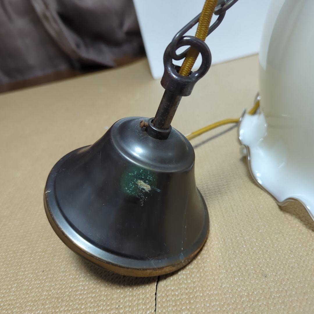 （昭和レトロ商品）山田照明 フラワーモチーフペンダントライト （ガラスシェード）