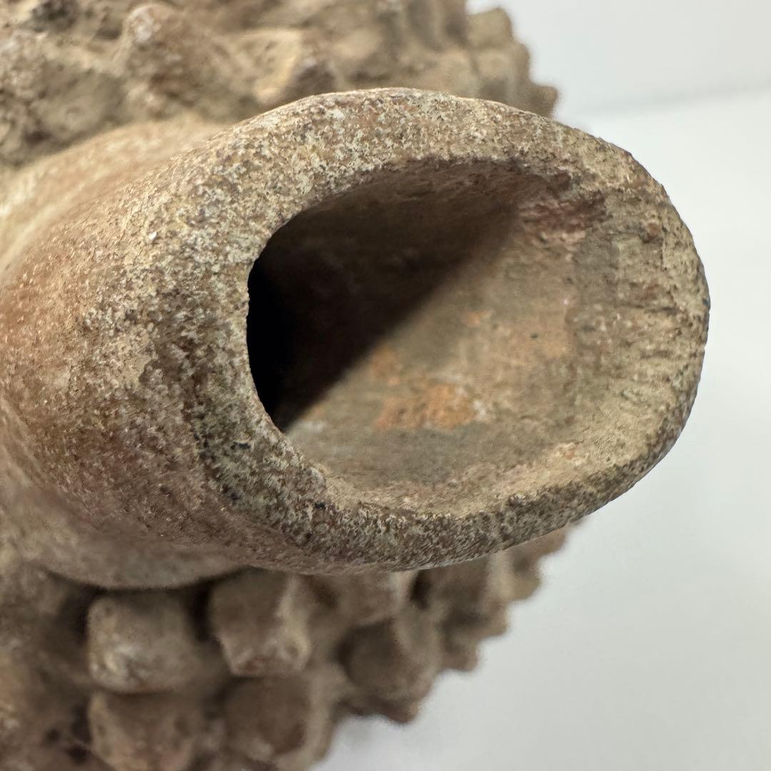 値下済 希少 アフリカ民芸風 ドリアン土器一輪挿し プリミティブアート オブジェ