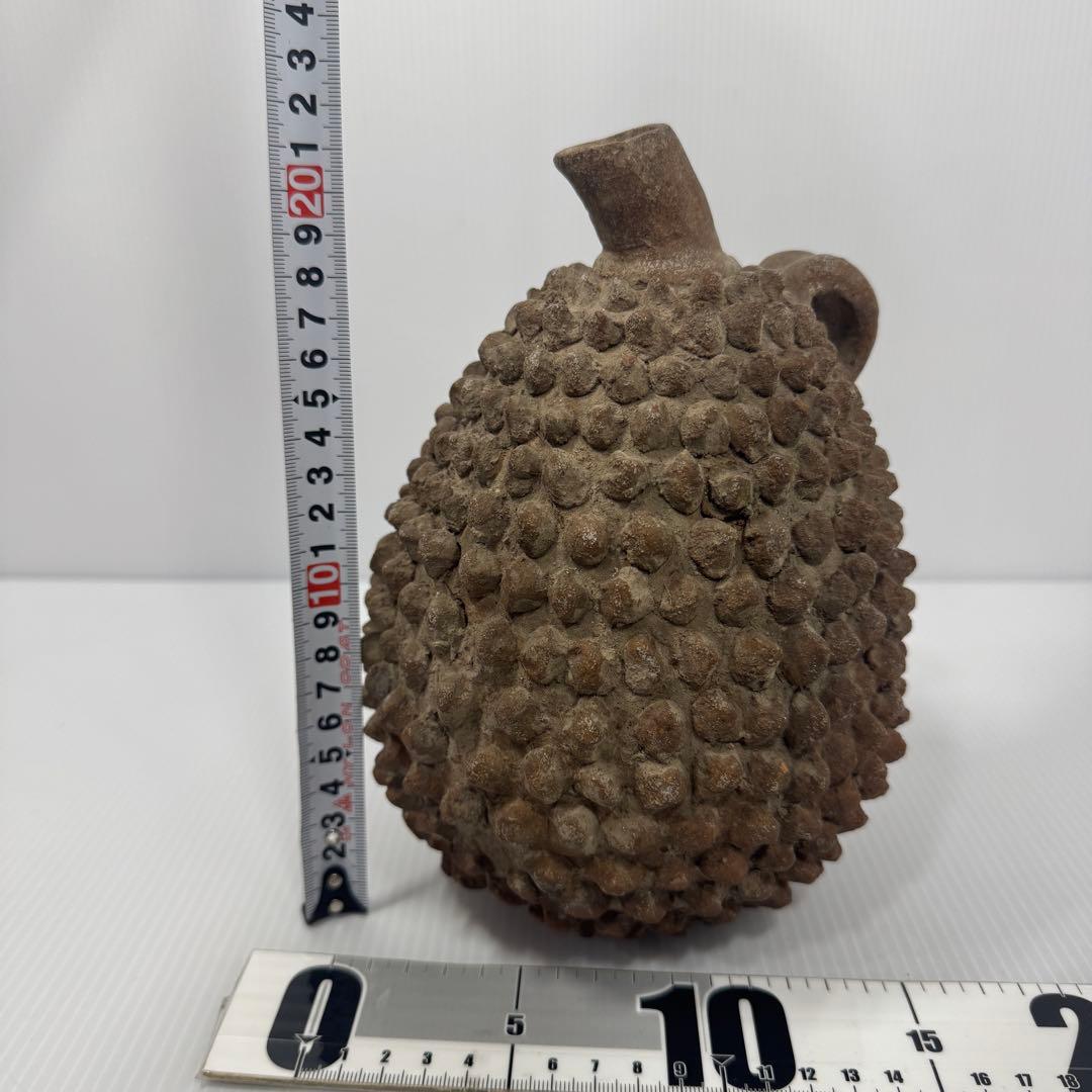 値下済 希少 アフリカ民芸風 ドリアン土器一輪挿し プリミティブアート オブジェ