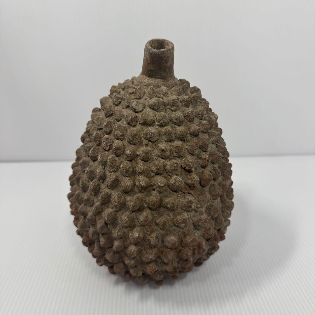 値下済 希少 アフリカ民芸風 ドリアン土器一輪挿し プリミティブアート オブジェ