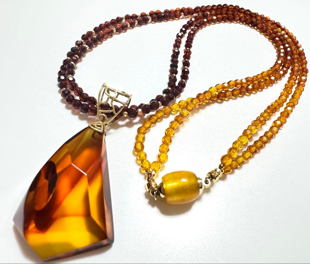 18金 K18琥珀 琥珀系 ネックレス 美品 K18刻印あり