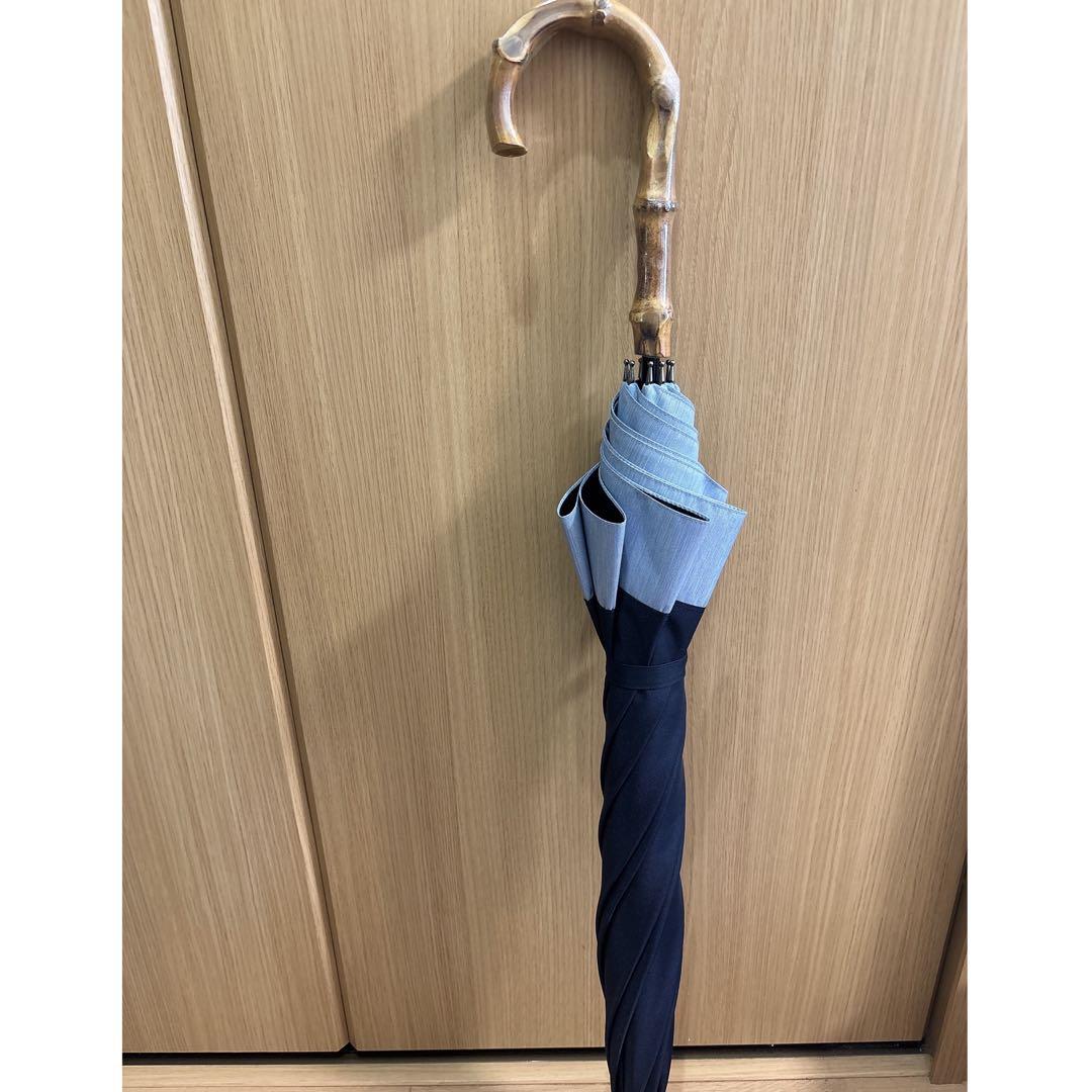 【Rococo】サンバリア100 長傘 Mサイズ コンビ ネイビー 竹手元