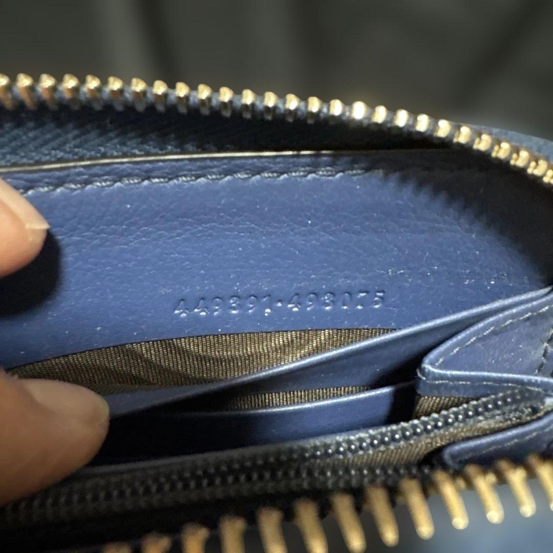 グッチ GGロゴ マイクロシマ 長財布 財布 ラウンドファスナー ブルー 青系