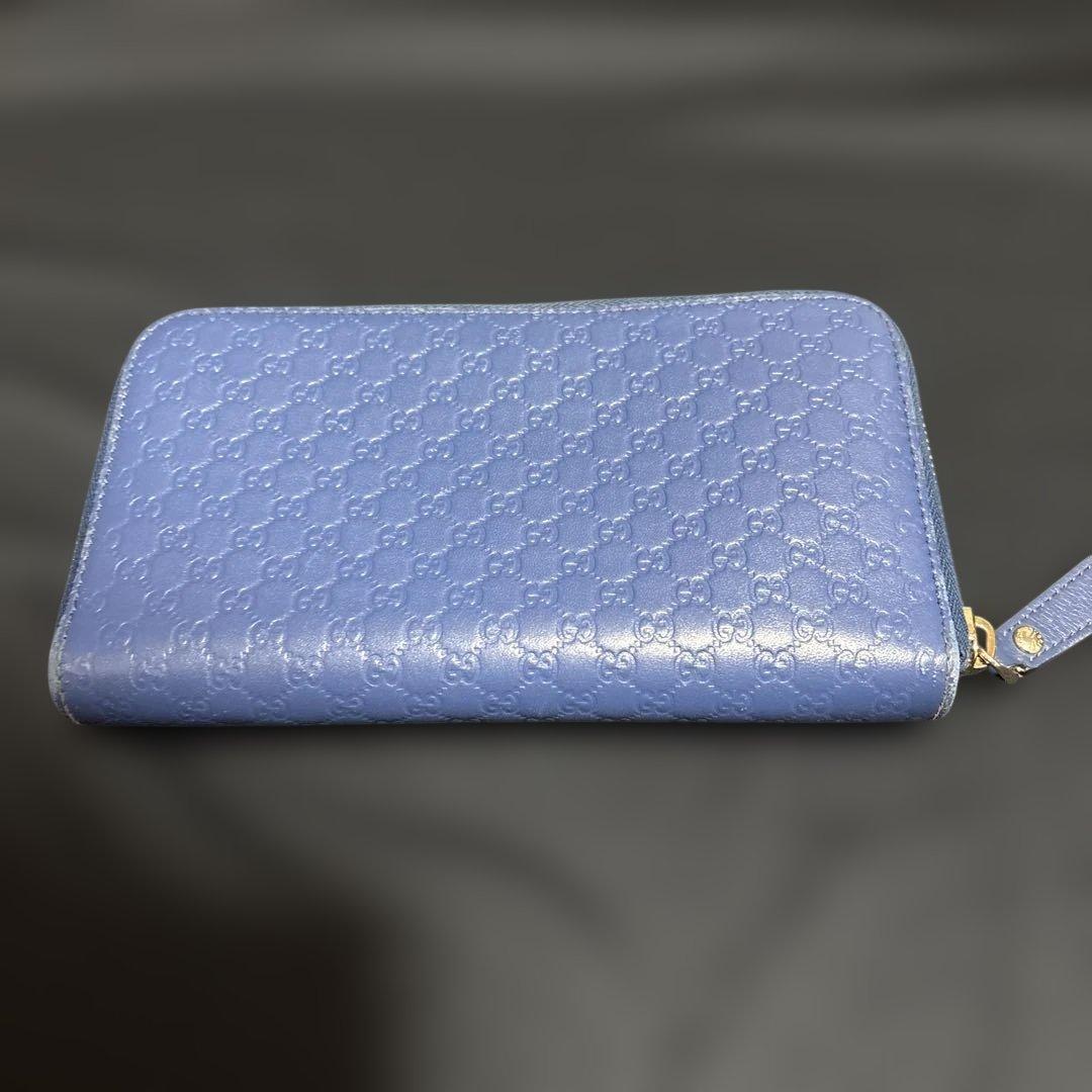 グッチ GGロゴ マイクロシマ 長財布 財布 ラウンドファスナー ブルー 青系