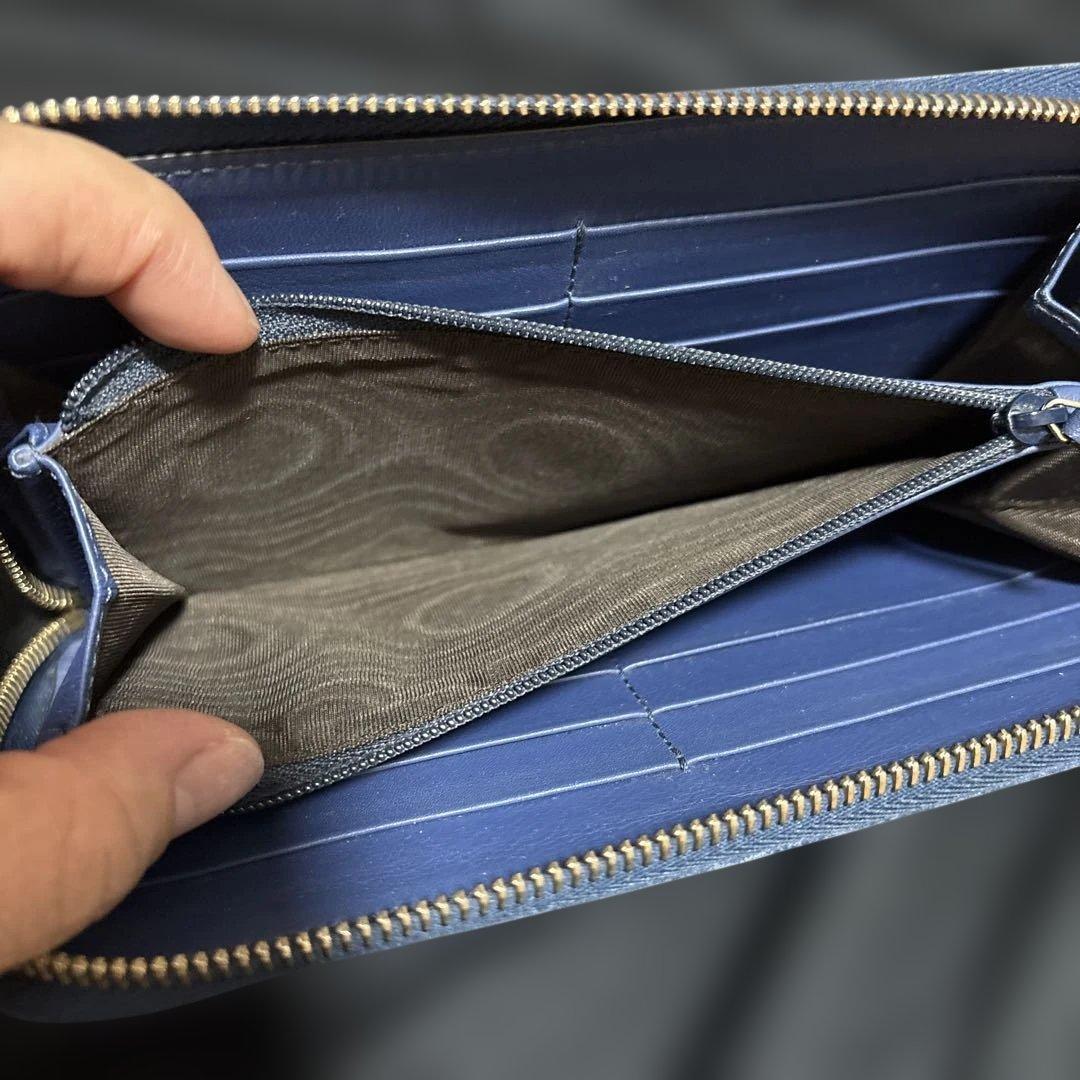 グッチ GGロゴ マイクロシマ 長財布 財布 ラウンドファスナー ブルー 青系