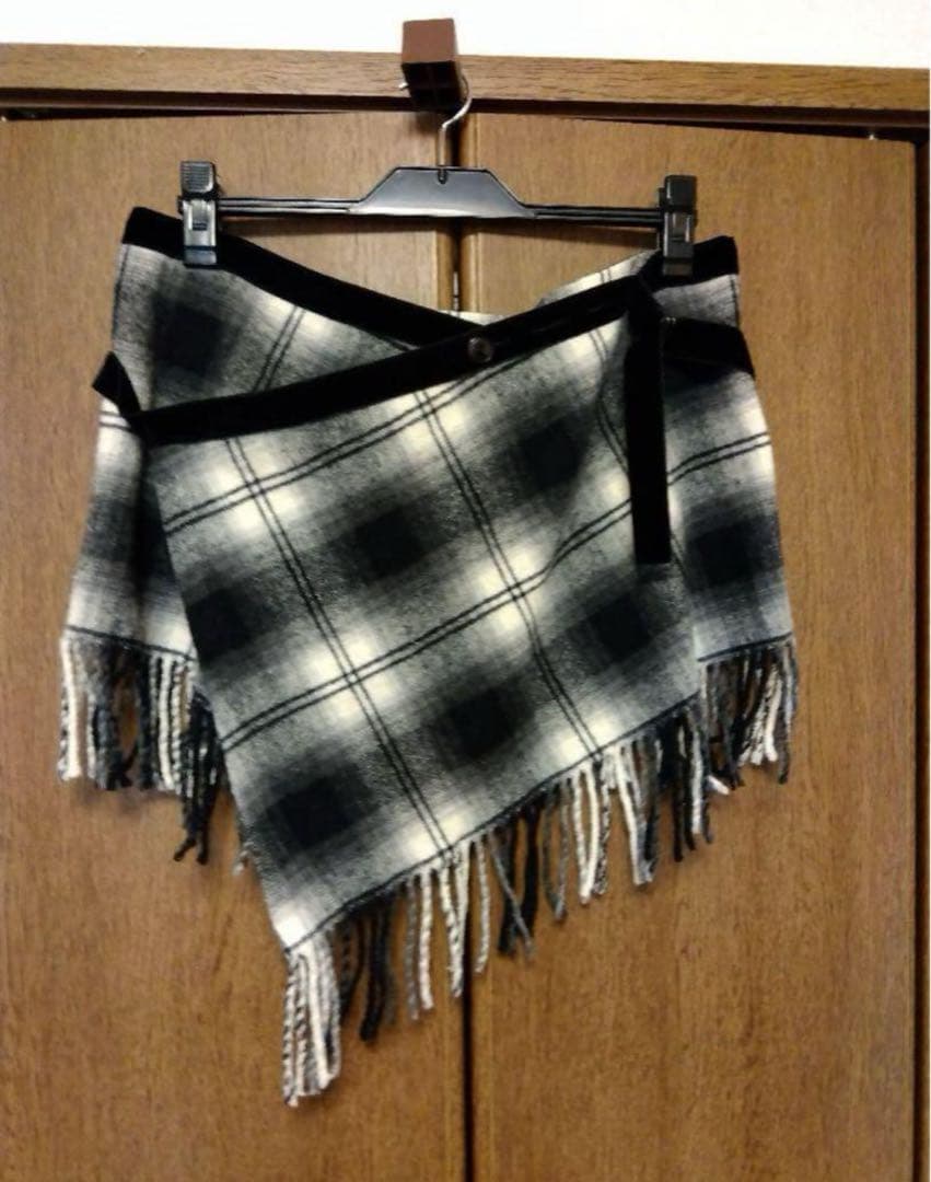 07AW NUMBER (N)INE オンブレチェック ラップスカート フリンジ