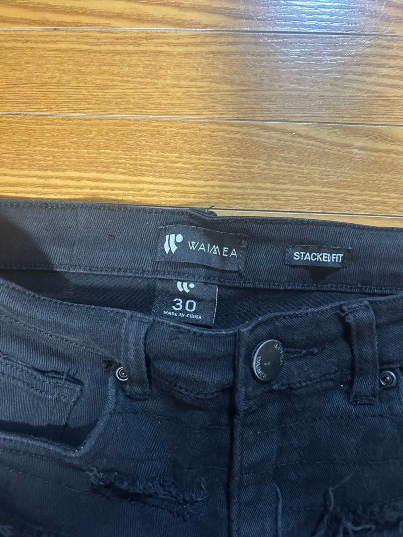 WAIMEA ブラック ダメージスリムジーンズ　30