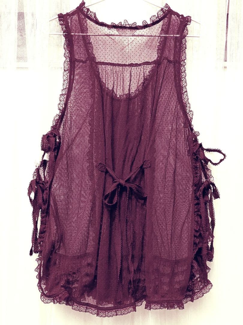 PINK HOUSE ピンクハウス ドットチュールタブリエ エプロン ボルドー