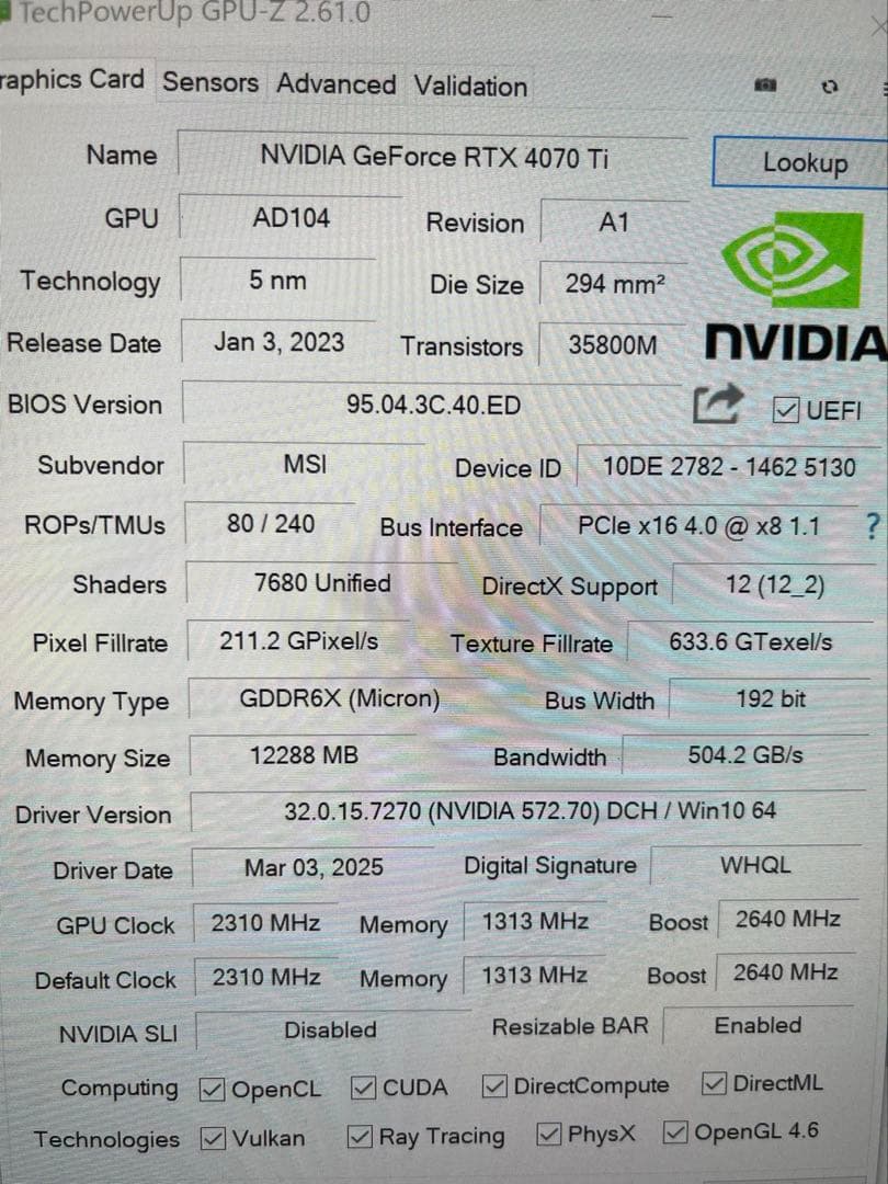 グラフィックボード・グラボ・ビデオカード MSI GeForce RTX 4070 Ti VENTUS 3X 12G