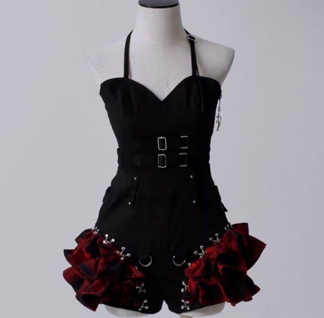 DustDevil ダストデビル チェックフリルオールインワンピース レッド