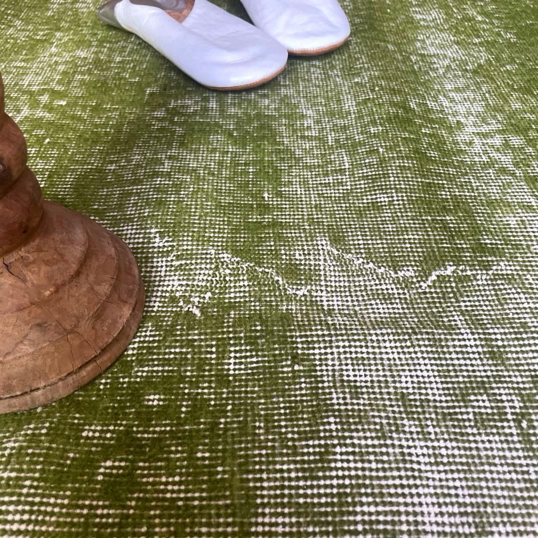 86×209抹茶グリーン　ワンカラーオーバーダイ　匂いありトルコヴィンテージラグ