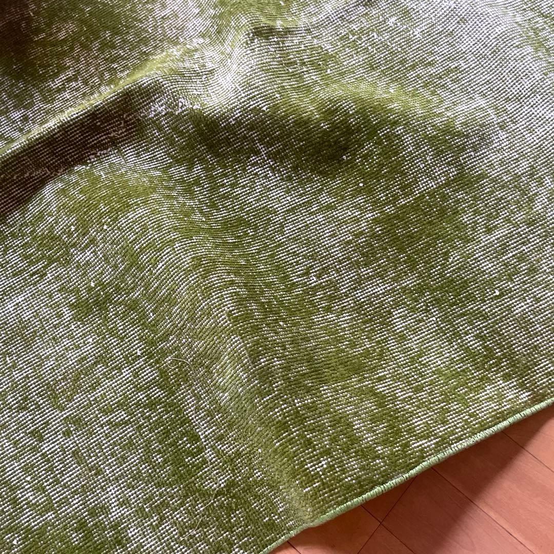 86×209抹茶グリーン　ワンカラーオーバーダイ　匂いありトルコヴィンテージラグ