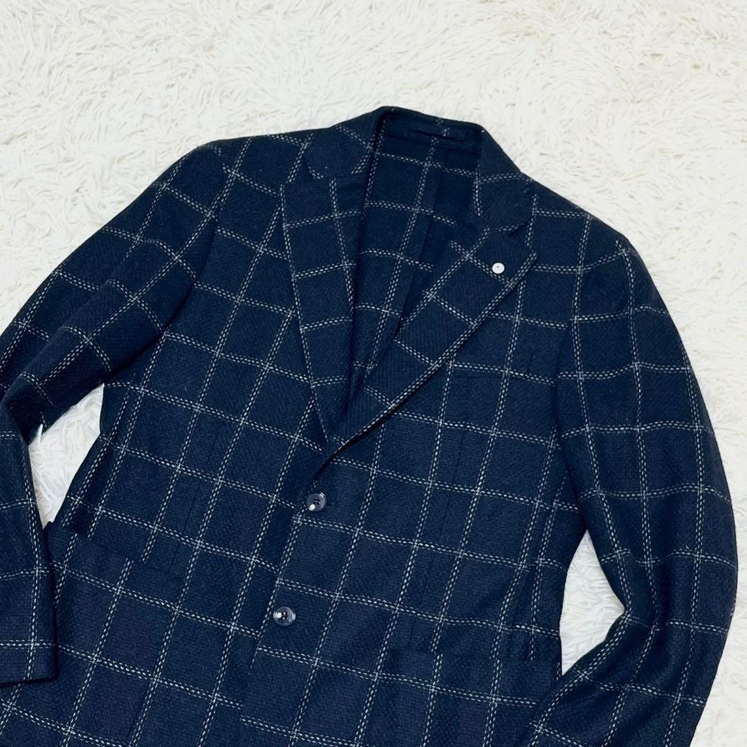 極美品　L.B.M.1911 テーラードジャケット　チェック　ウール　紺