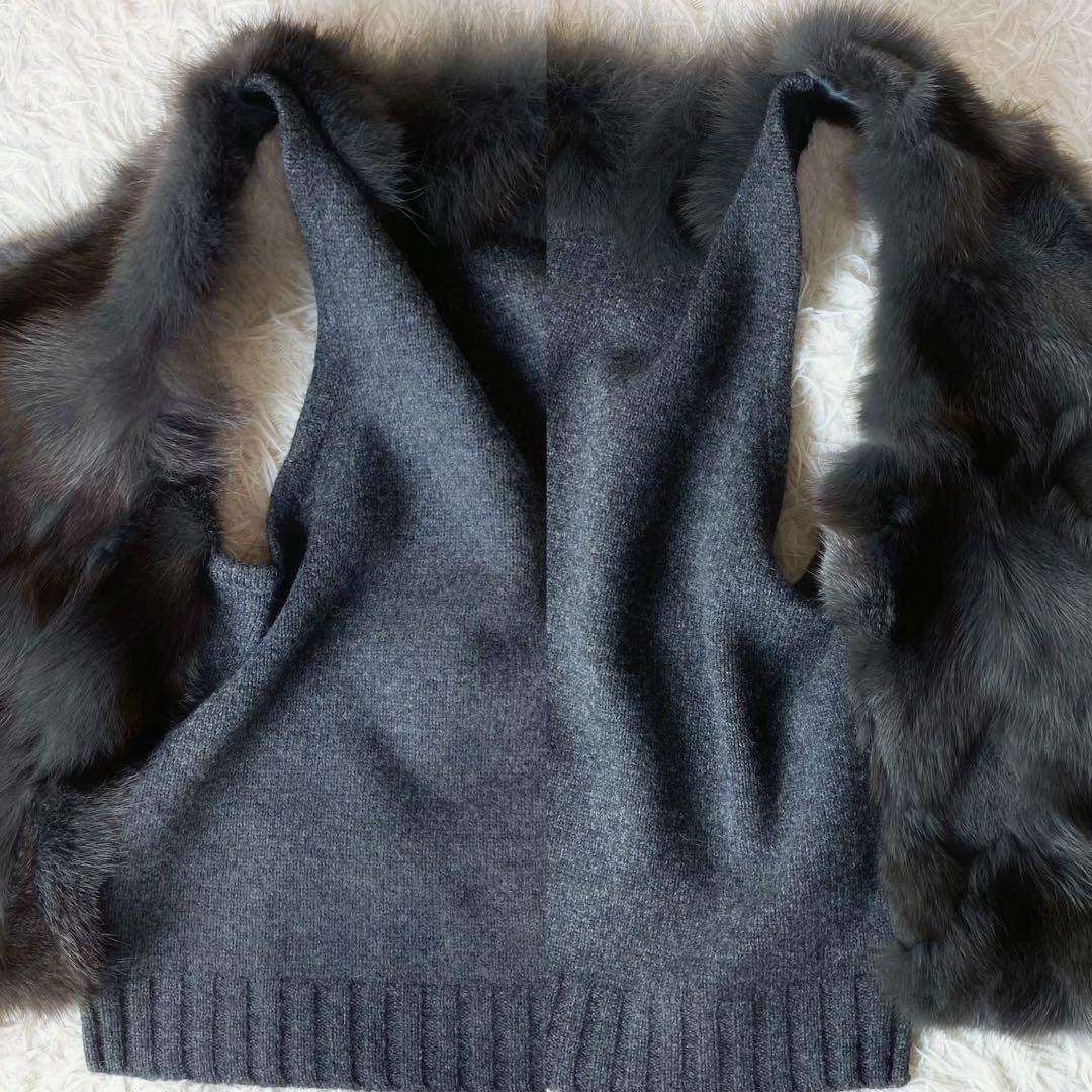 値下げ中1未使用級 ダーマコレクション 高級 フォックスファー ベスト グレー