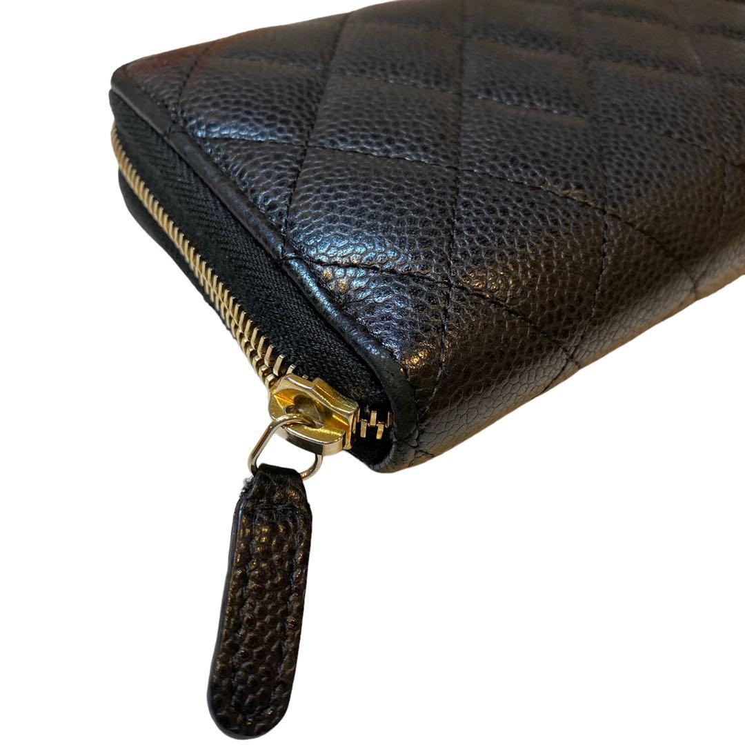 【CHANEL】長財布　マトラッセ　キャビアスキン　ラウンドファスナー