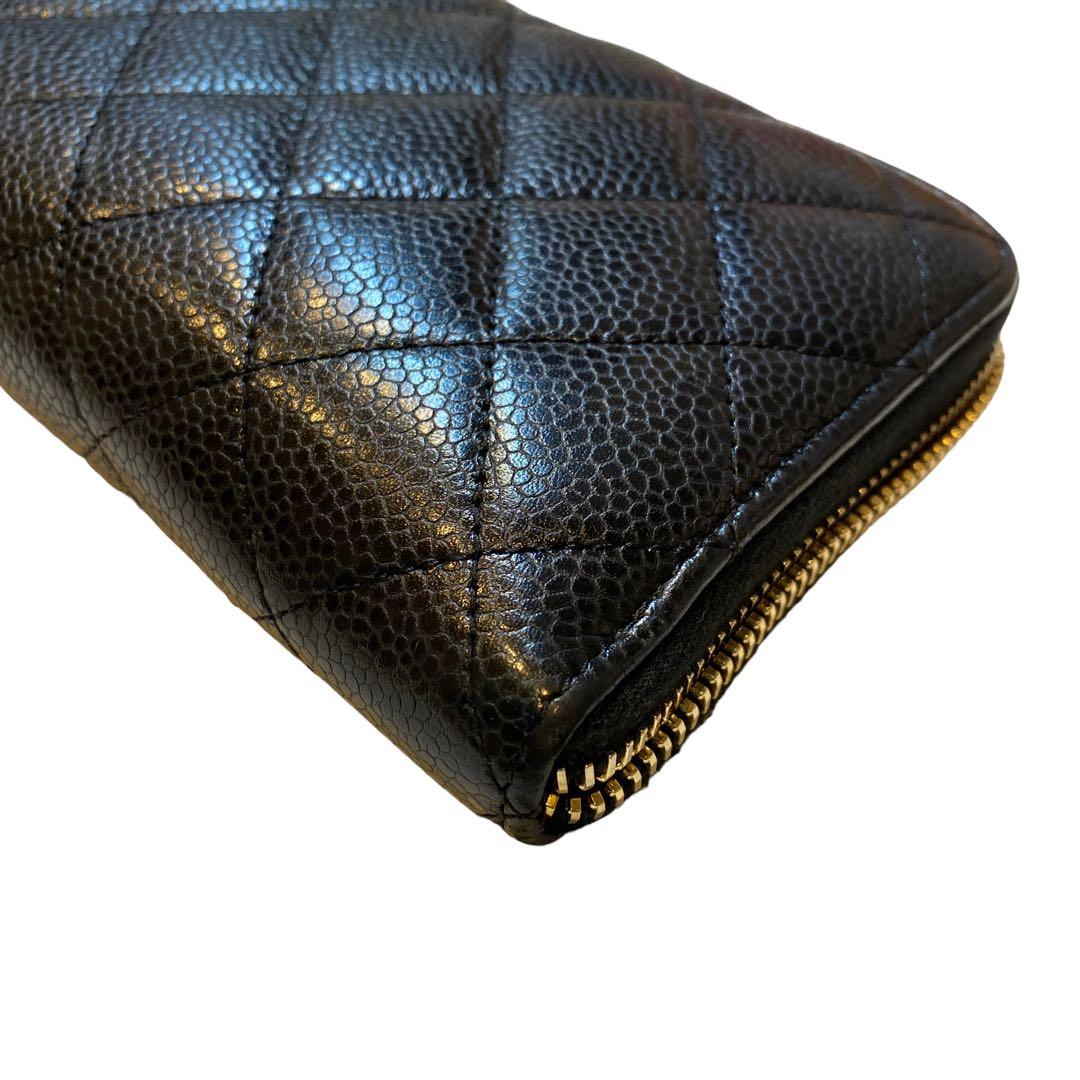 【CHANEL】長財布　マトラッセ　キャビアスキン　ラウンドファスナー