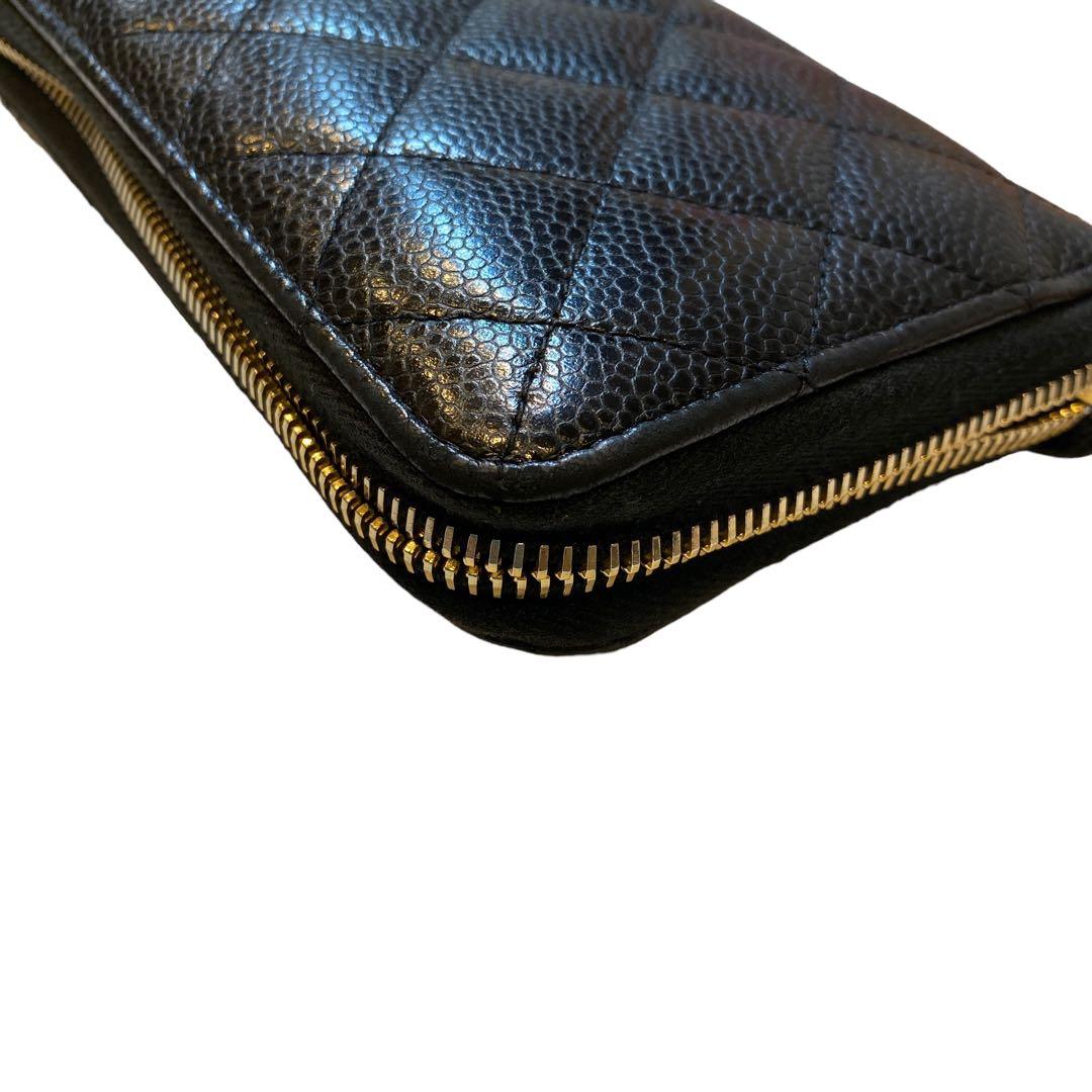 【CHANEL】長財布　マトラッセ　キャビアスキン　ラウンドファスナー