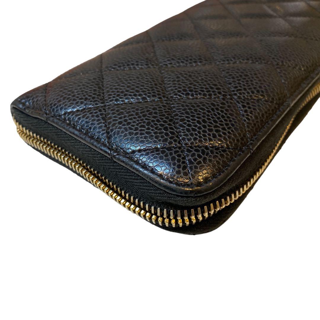 【CHANEL】長財布　マトラッセ　キャビアスキン　ラウンドファスナー