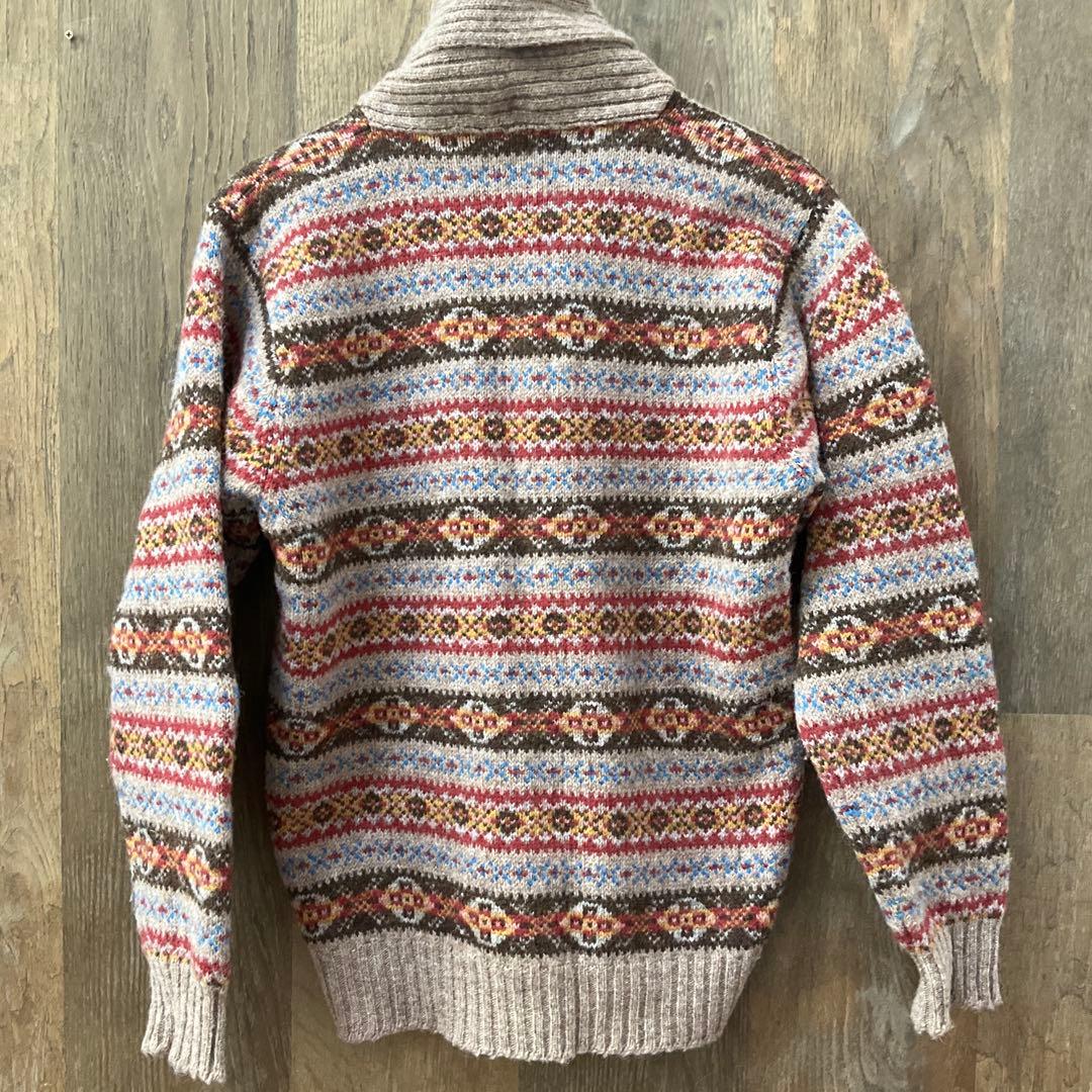 Jamieson's スコットランド製 フェアアイル柄シェットランドニットカーデ