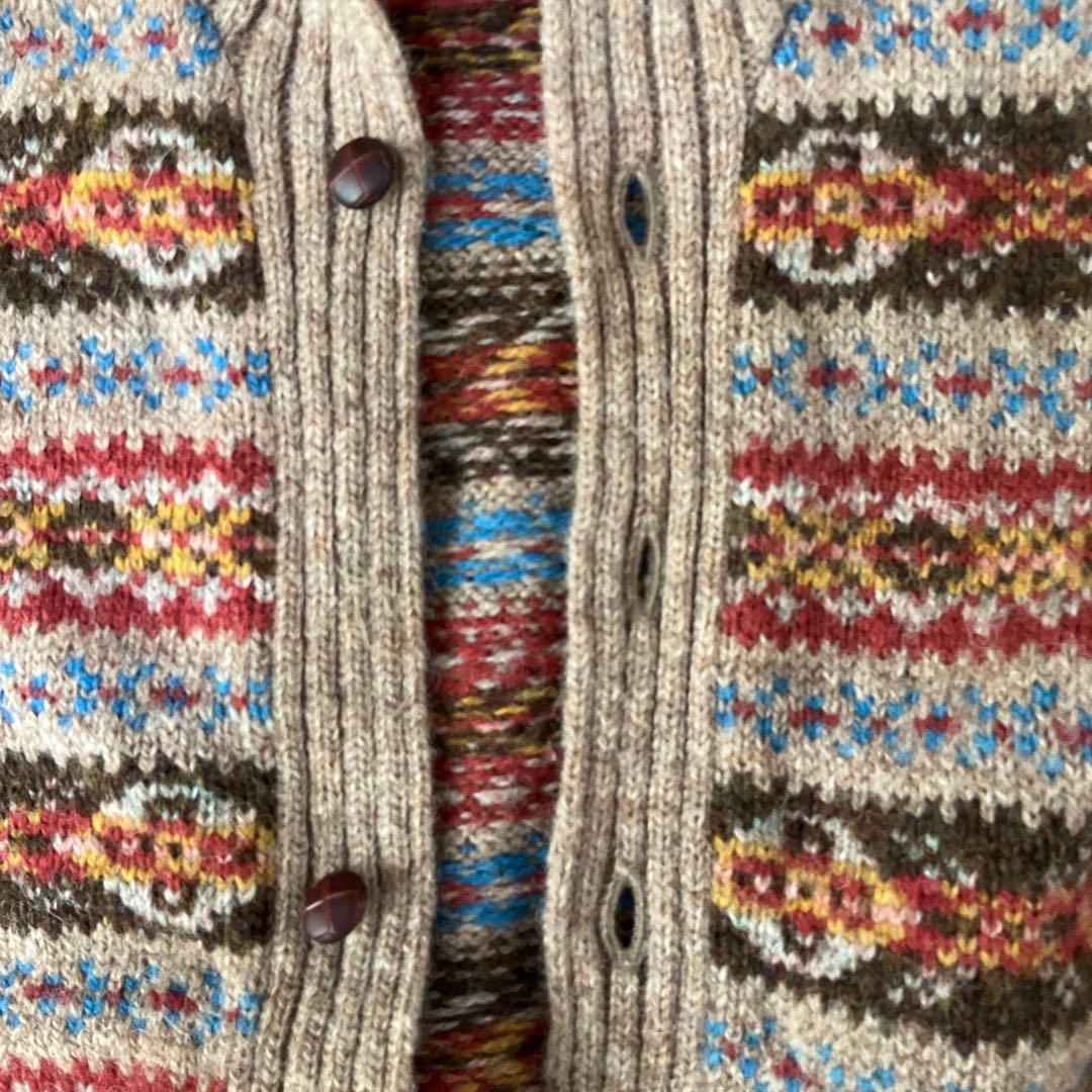 Jamieson's スコットランド製 フェアアイル柄シェットランドニットカーデ